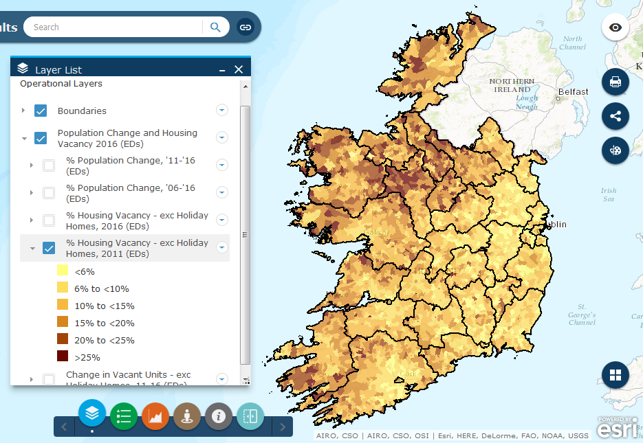Map 1: Housing vacancy (exc. HHs) in Ireland